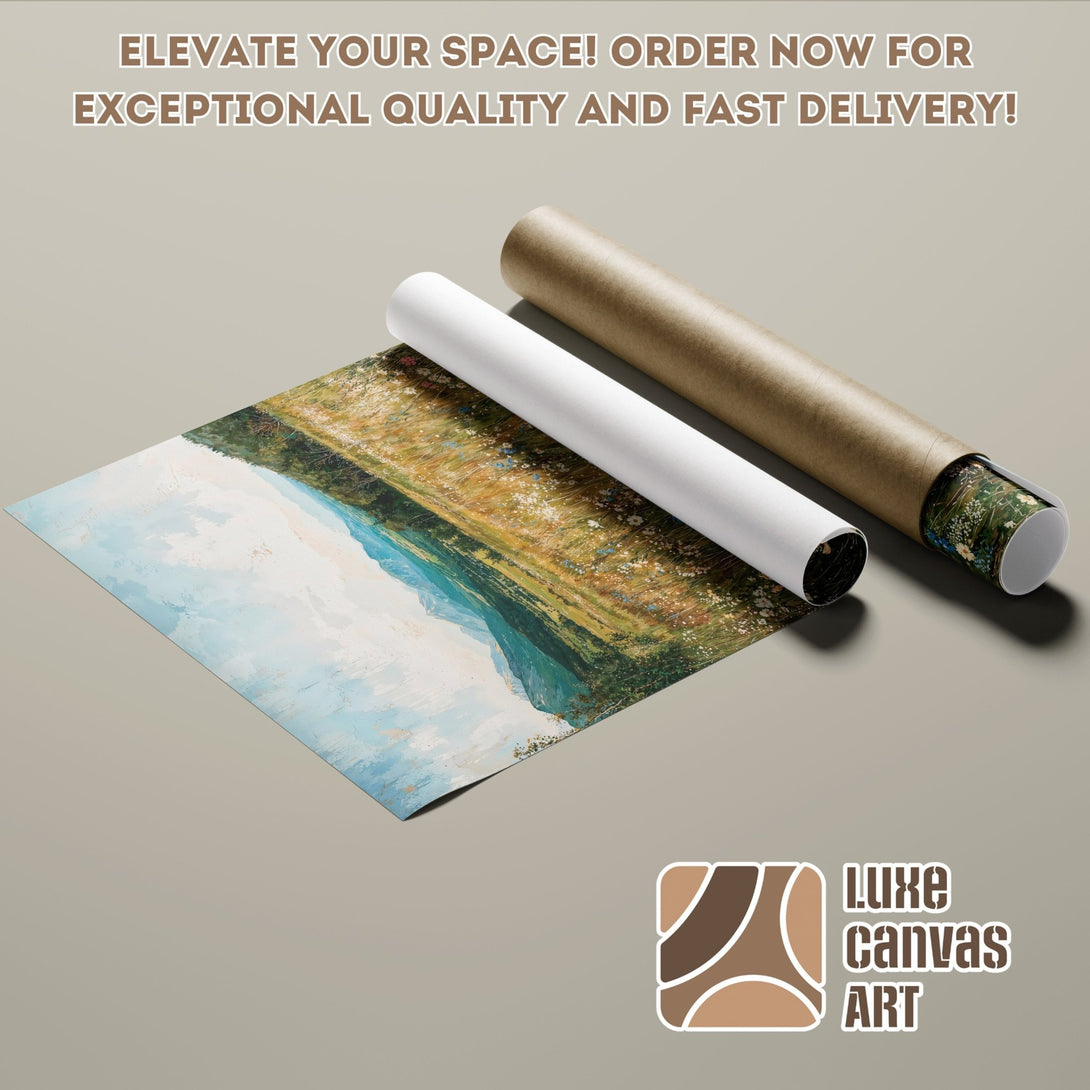Poster Roll featuring a landscape painting in a soft, natural color palette. Elevate your space with this beautiful art!