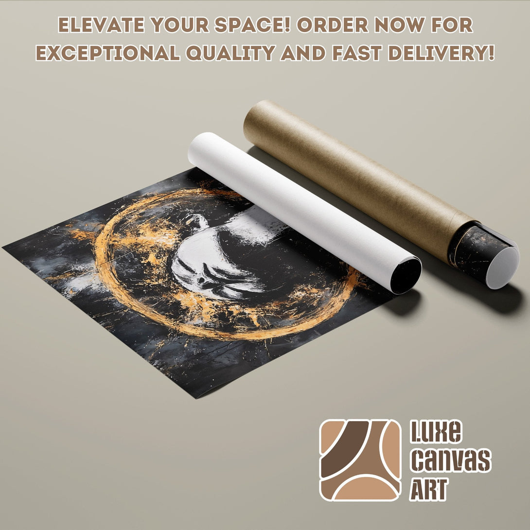 Abstract art poster roll in black, gold, and white. Elevate your space with this stunning poster!