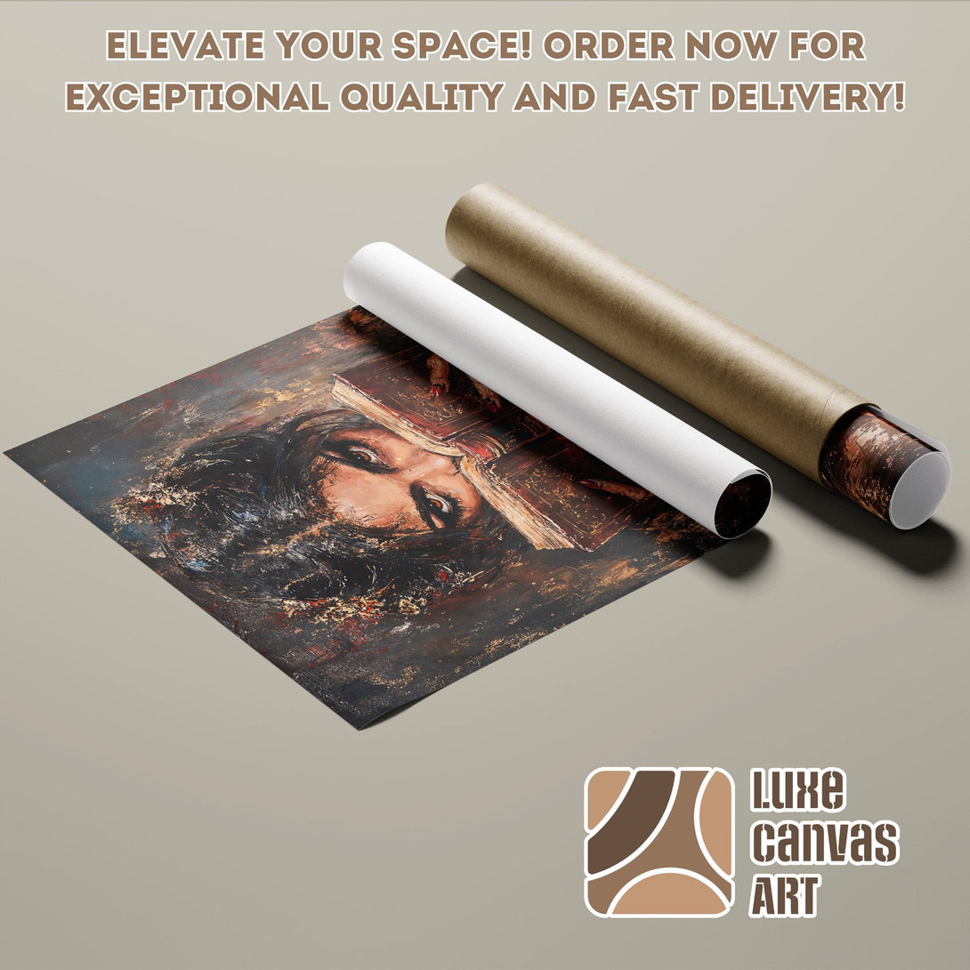 Poster Roll of an abstract portrait painting with a dark, warm color palette. Elevate your space!