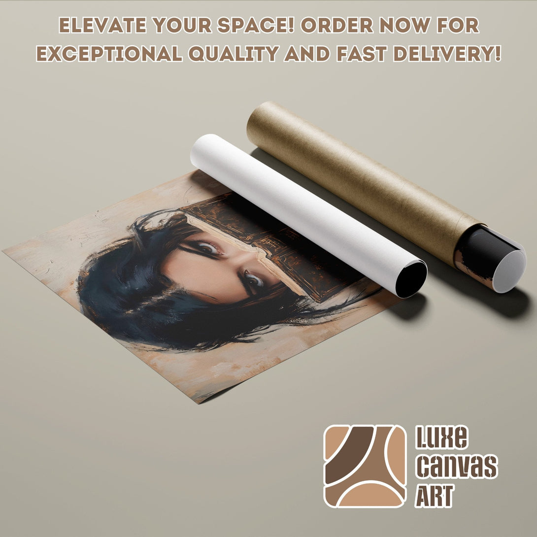 Poster Roll featuring a woman's portrait in a muted, earthy color palette. Elevate your space with art!