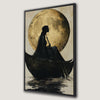 Mystery Girl in Boat Canvas Print with Vibrant Full Moon