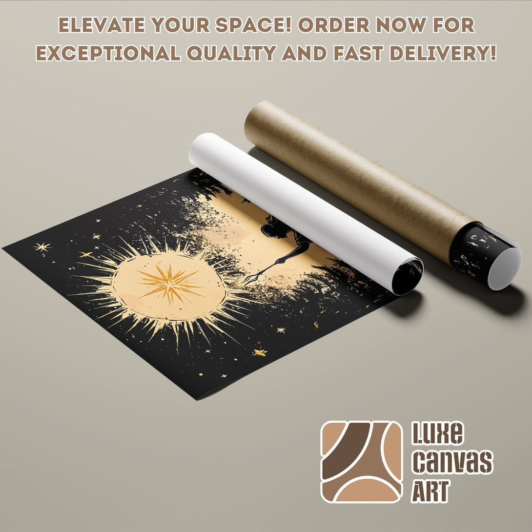 Abstract art poster roll in black and gold. Modern design with neutral color palette. Order your poster today!