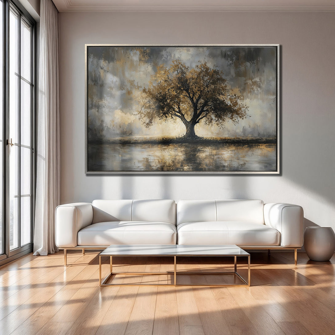 Framed Wall Art: Abstract tree painting in neutral tones. Adds elegance to any space. Perfect for living rooms. Shop our Canvas Print collection!