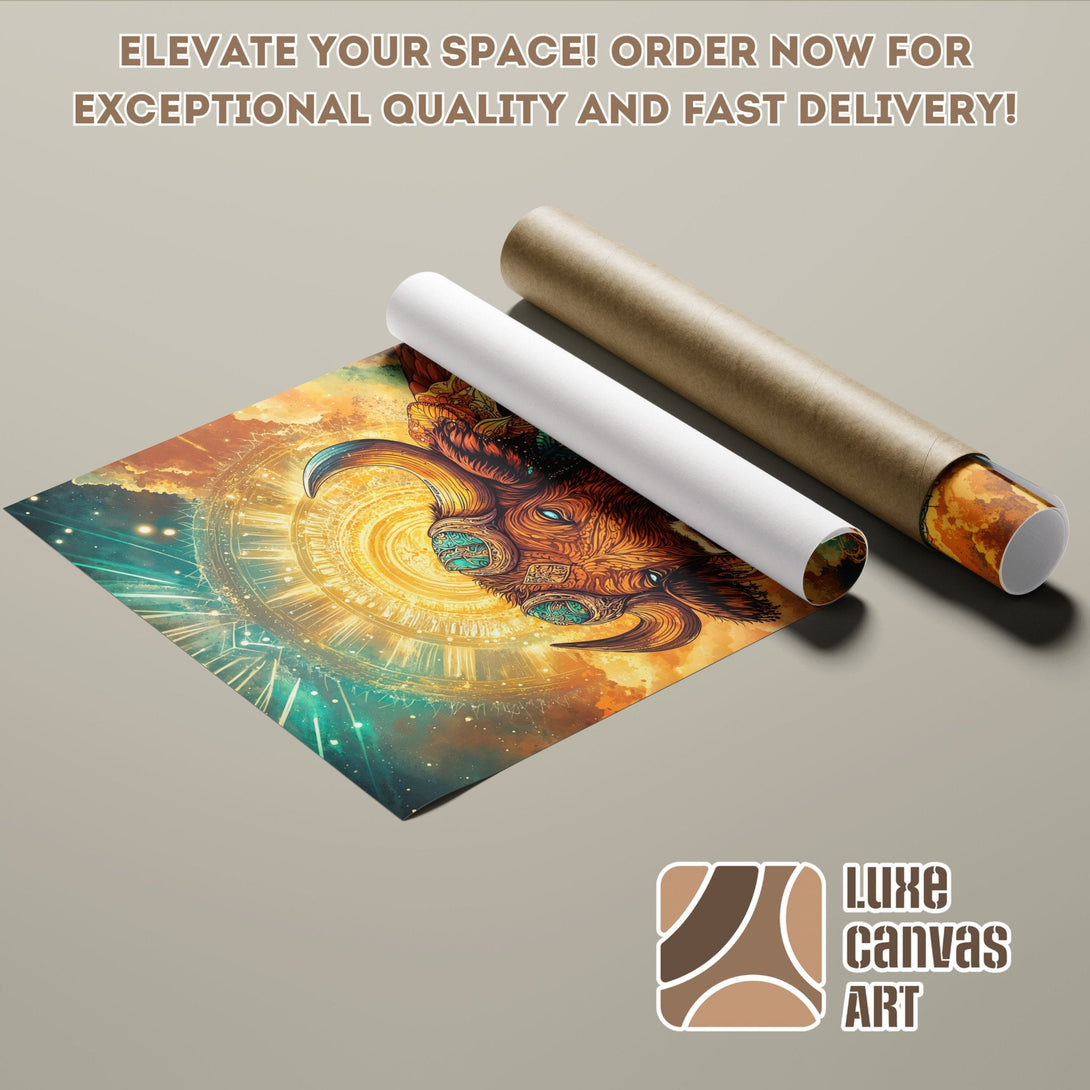 Poster Roll featuring a vibrant, detailed illustration with warm orange, gold, and teal tones. Perfect for adding a unique touch to your space!