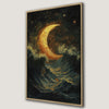 Mystical Crescent Moon Canvas Print with Ocean Waves