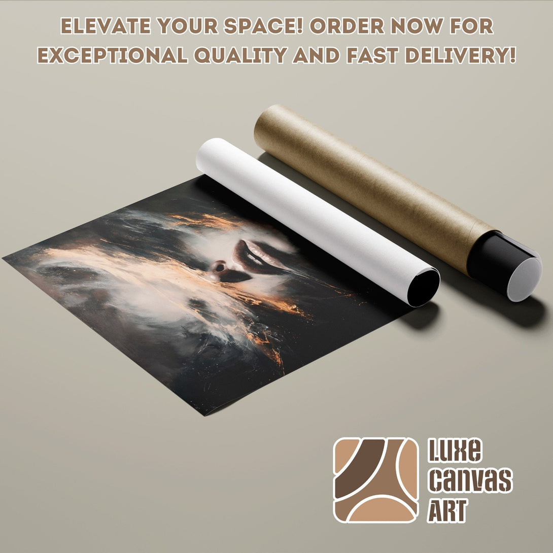 Abstract art poster roll with green, black, and gold color palette. Elevate your space with this unique poster!