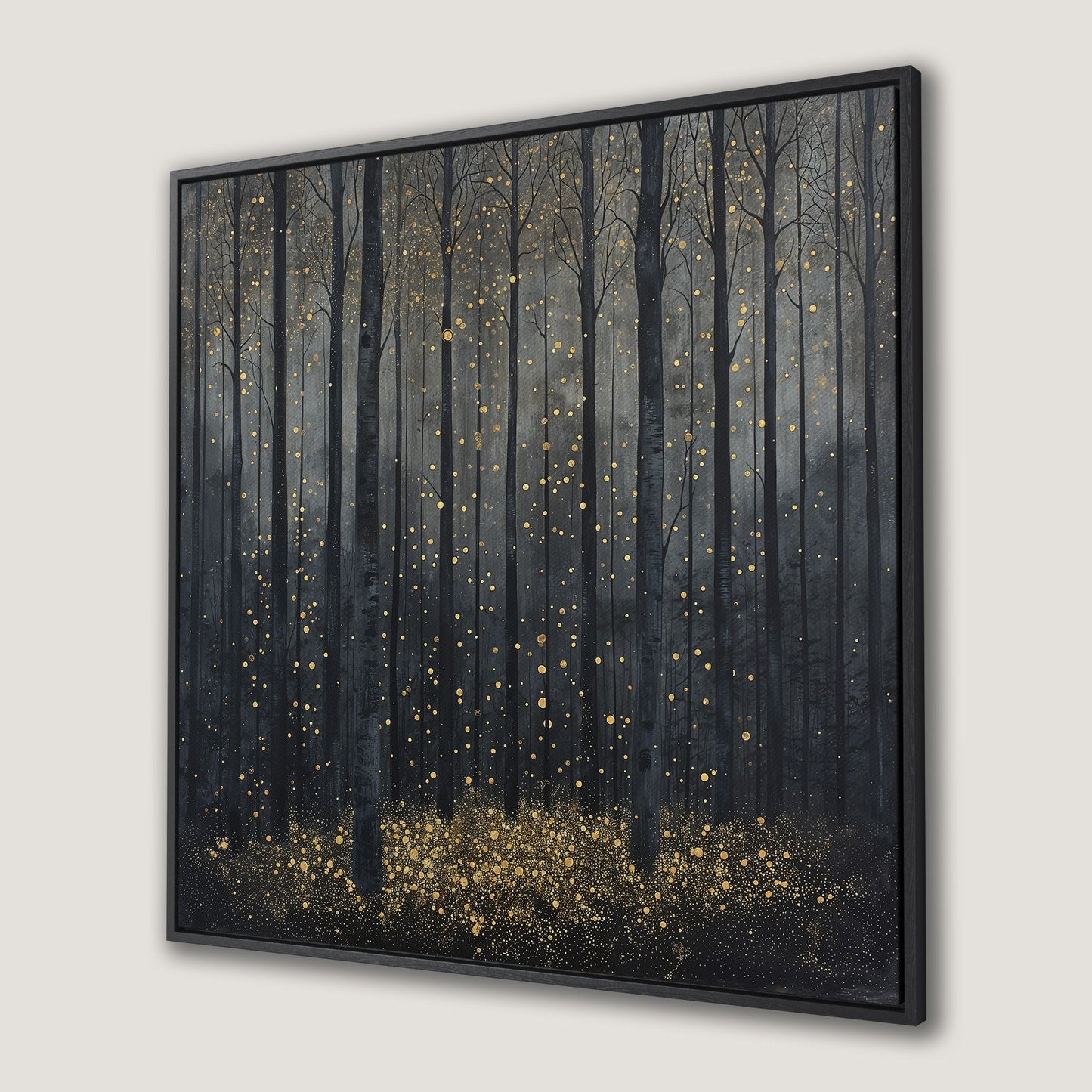 Mystical Forest Abstract Canvas Print with Golden Sparks