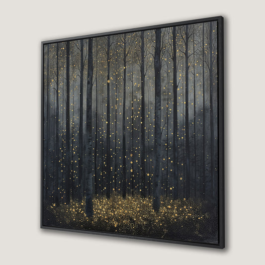 Mystical Forest Abstract Canvas Print with Golden Sparks