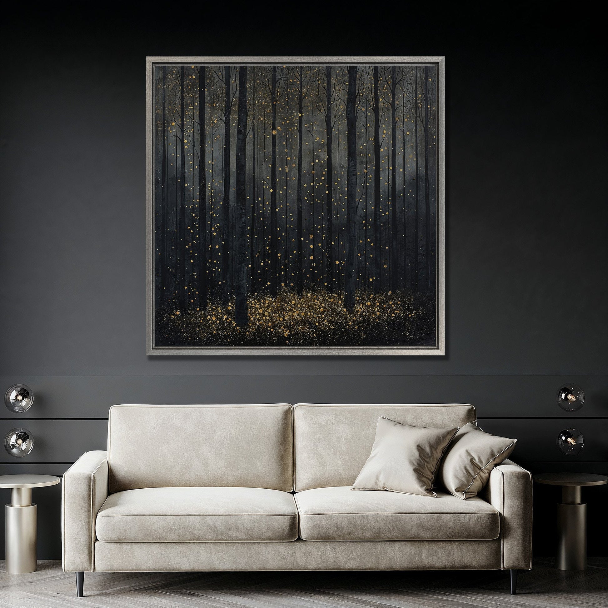 Mystical Forest Abstract Canvas Print with Golden Sparks