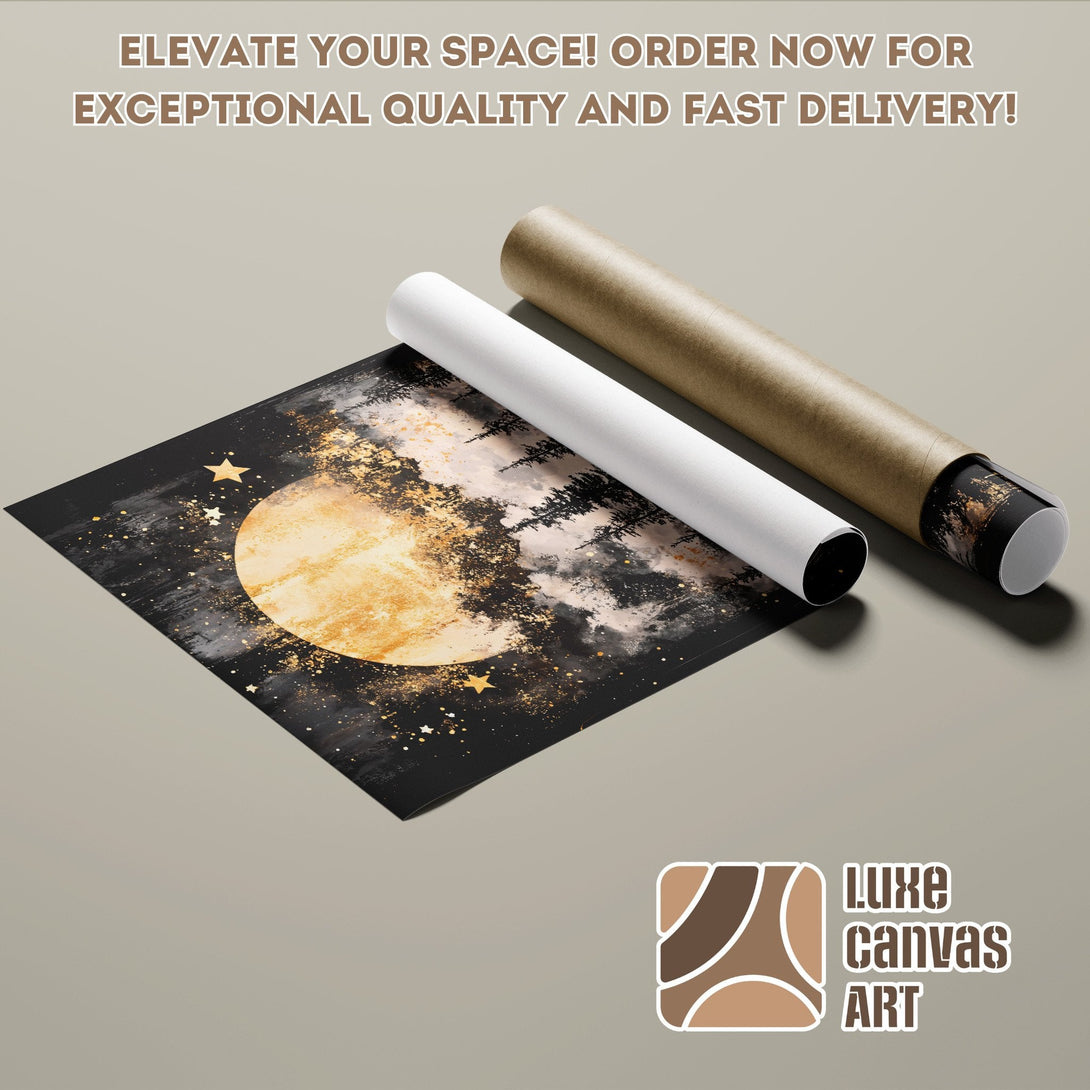 Poster Roll with celestial art, gold and black color palette. Elevate your space!