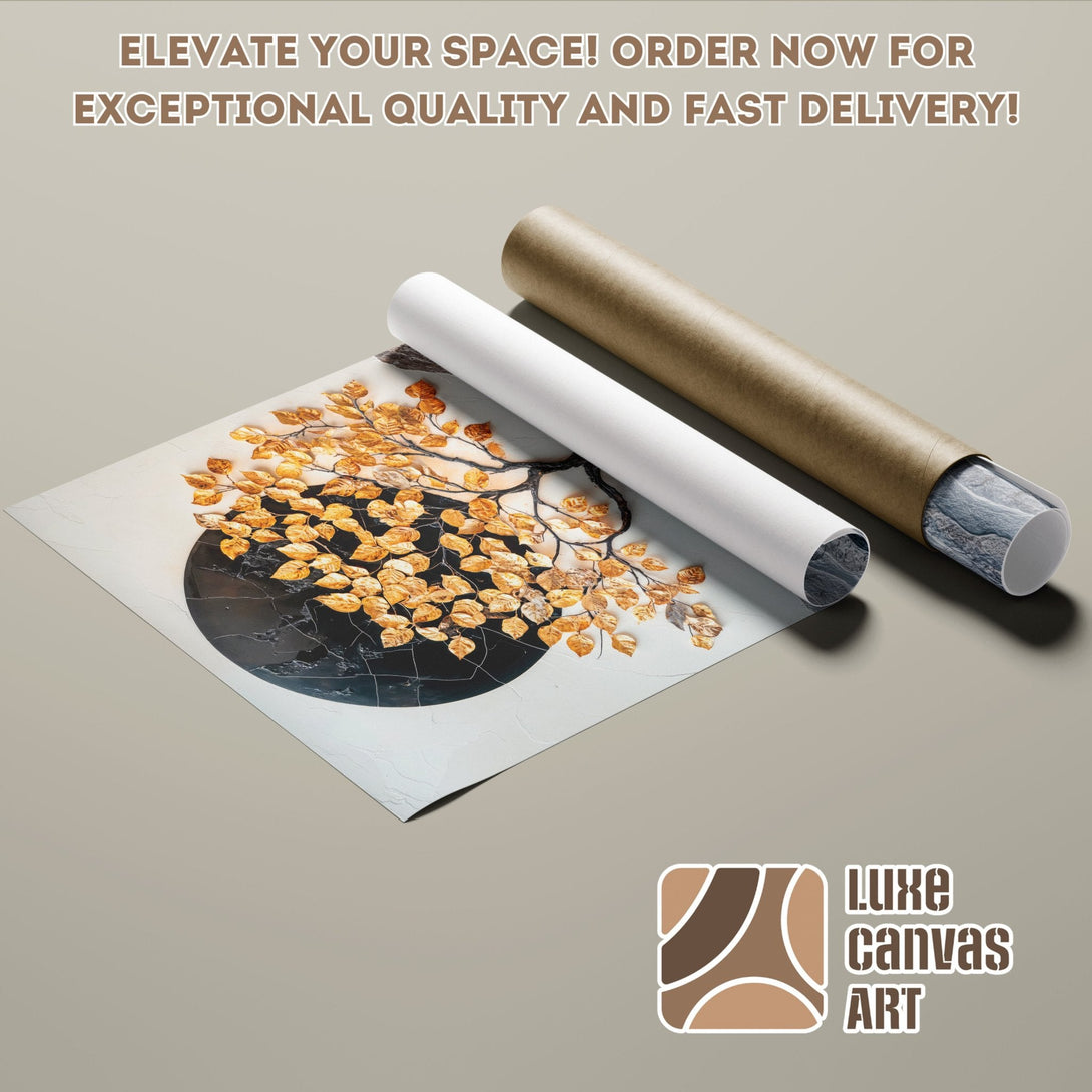 Poster Roll featuring a gold leaf art print. Modern style, warm neutral color palette. Order now!