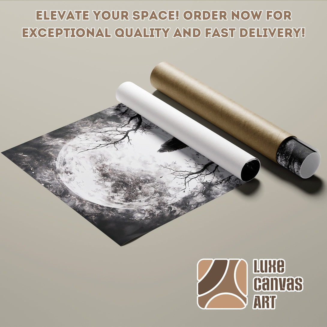 Poster Roll featuring a moonlit tree scene in a grayscale palette. Order your art today!