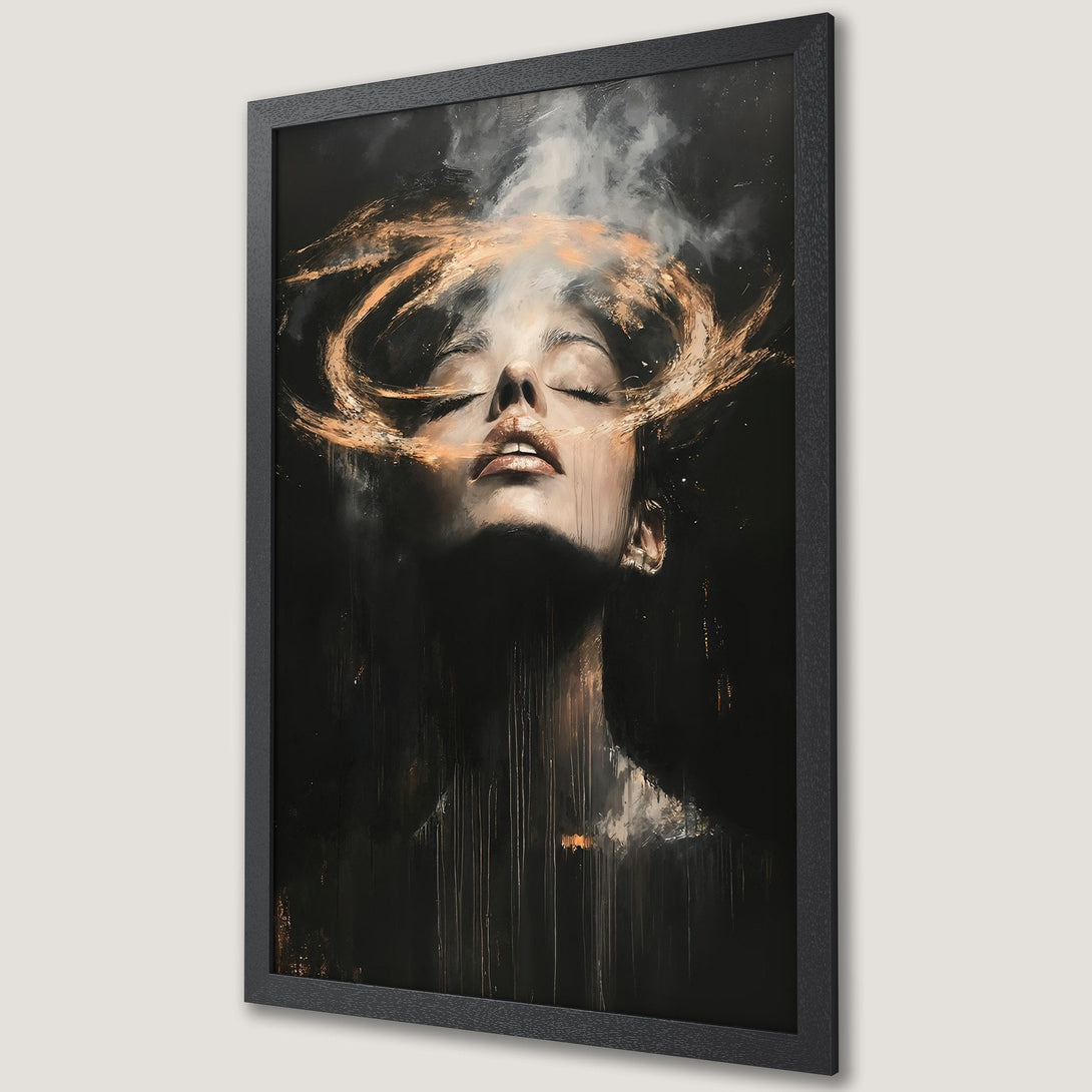 Framed Poster of a gothic cathedral at night, oil painting style, with a dramatic dark and gold color palette. Perfect wall art!