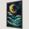 Mystical Night Sea Waves Art Poster - Crescent Moon Decor