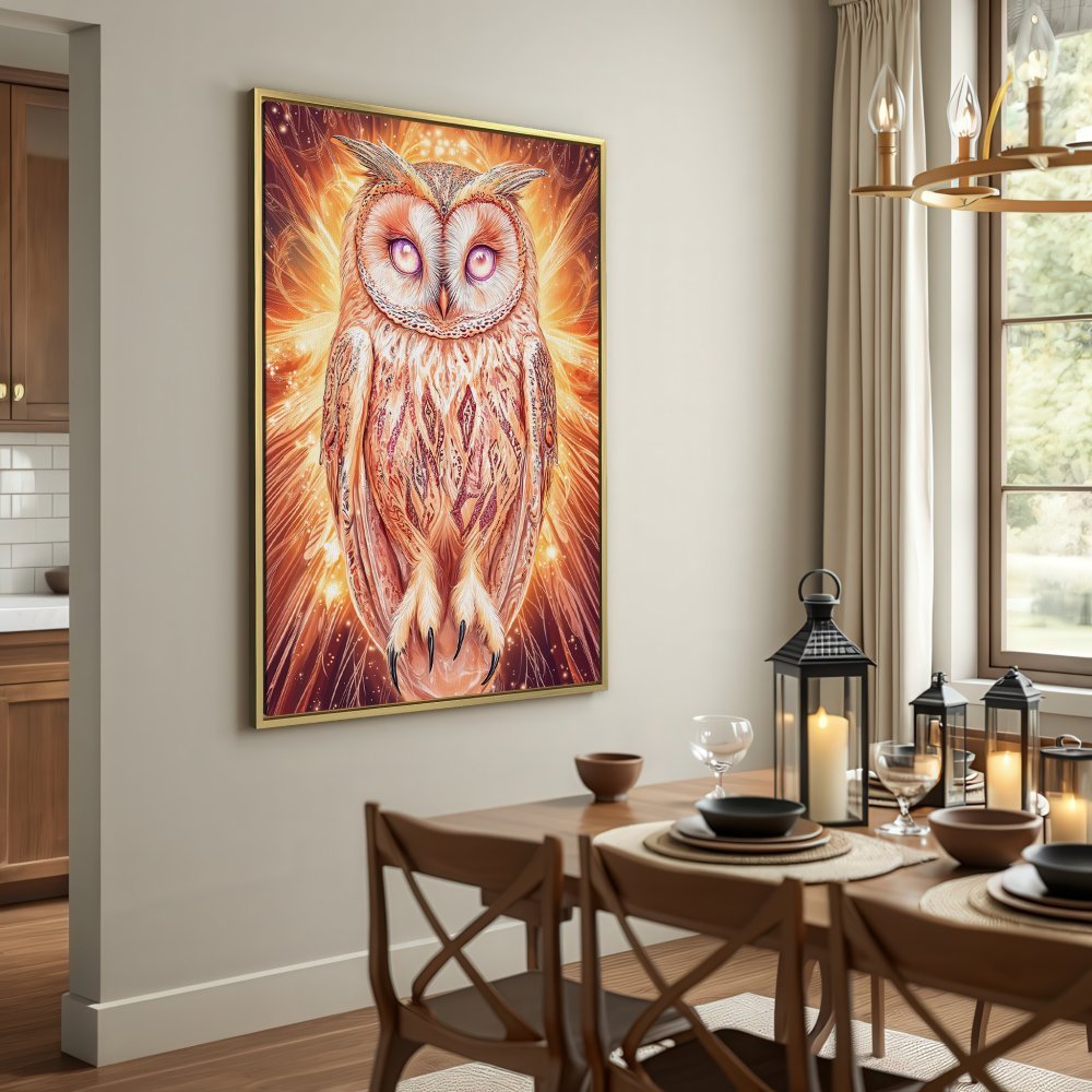 Canvas Print of a majestic owl in warm, earthy tones. Stunning fantasy art for your home decor.