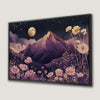 Mystical Pink Mountain Landscape Canvas Print with Wildflowers