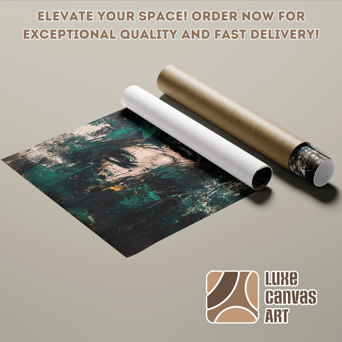 Deer Poster Roll, artistic style, warm earth tones with orange and green accents. Elevate your space!