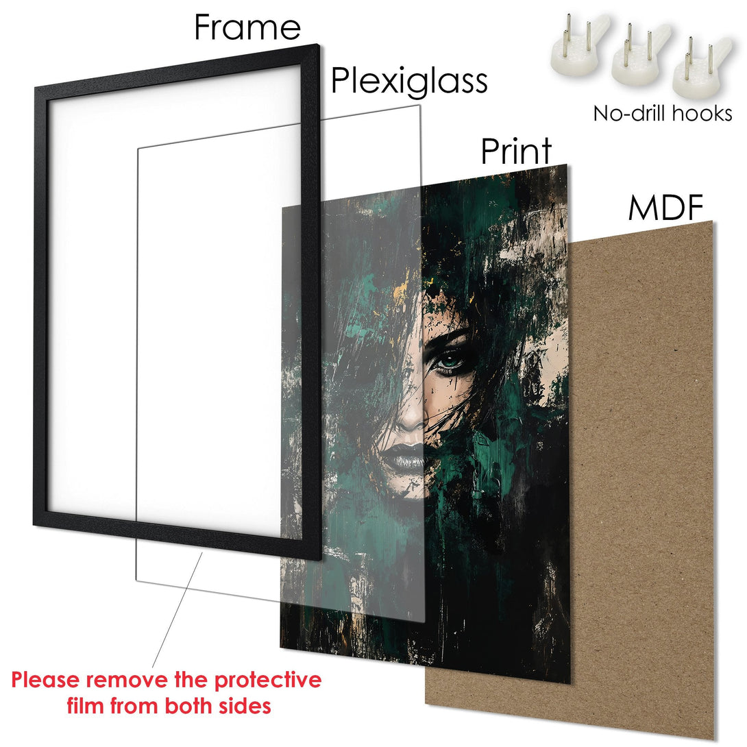 Framed Poster featuring a majestic deer in a forest setting. Earthy tones of brown, orange, and green. Perfect wall art!