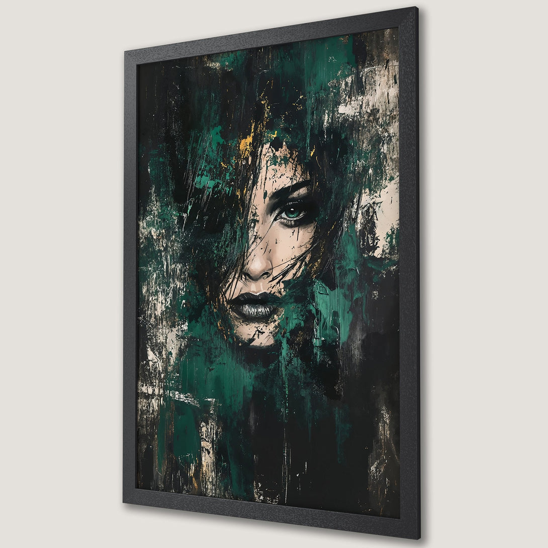 Framed Poster featuring a majestic deer in a forest setting. Artistic style with a warm, earthy color palette of browns, oranges, and greens.