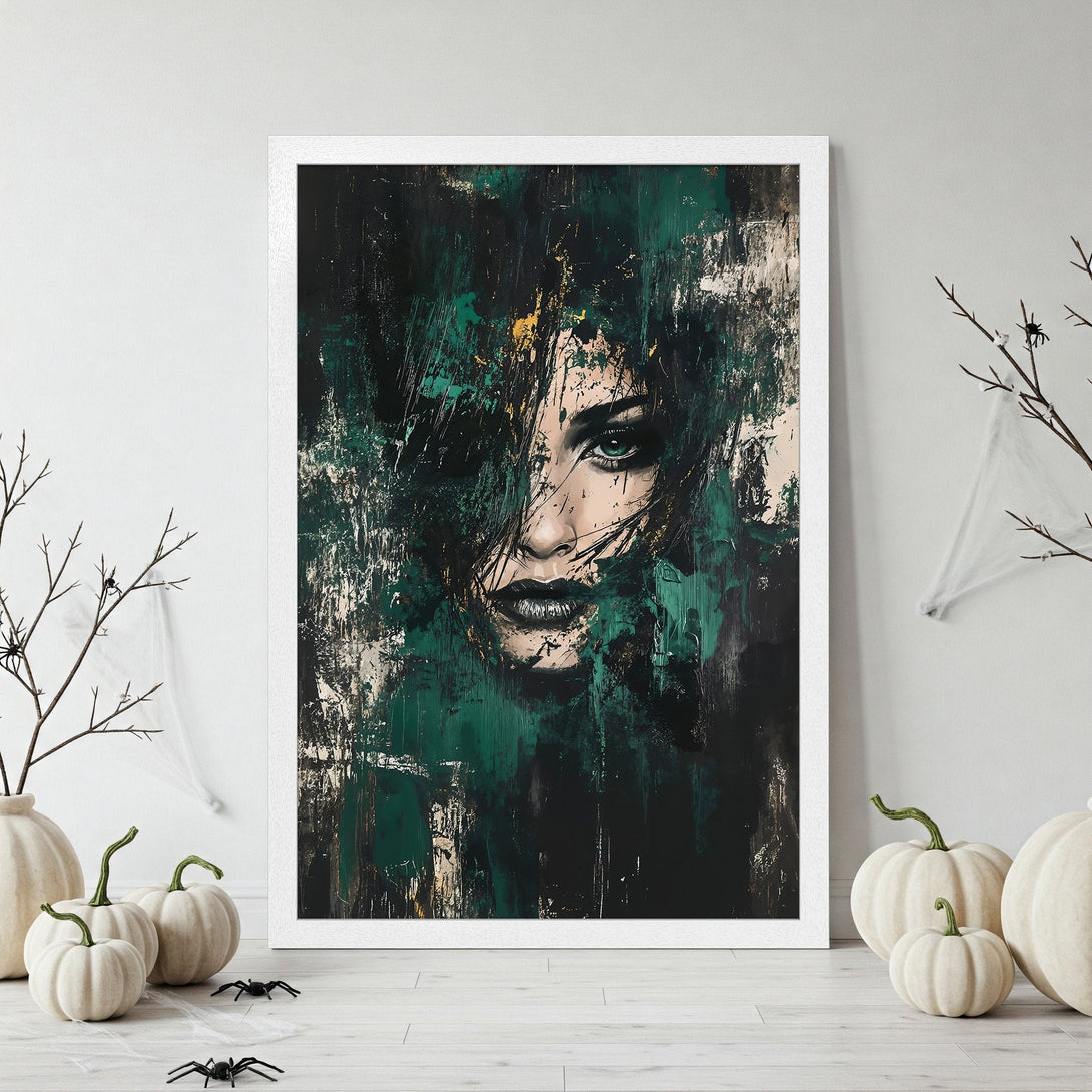 Framed Poster featuring a majestic deer in autumnal colors. Perfect wall art for a cozy, nature-inspired aesthetic. Warm orange and green palette.