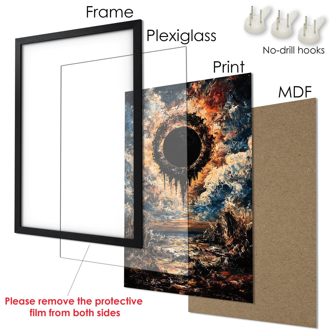 Framed Poster featuring abstract art with a dark color palette. Perfect wall decor for your home or office.