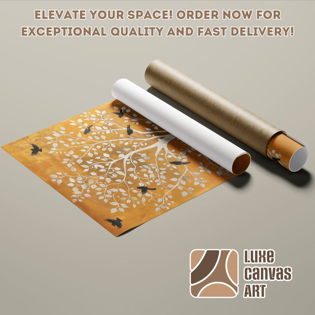 Poster Roll with tree art in warm tones. Elevate your space with this beautiful wall art.