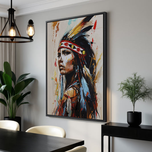 Native American Woman Portrait Canvas Print Art Decor