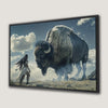 Native American Woman Warrior and Buffalo Canvas Print