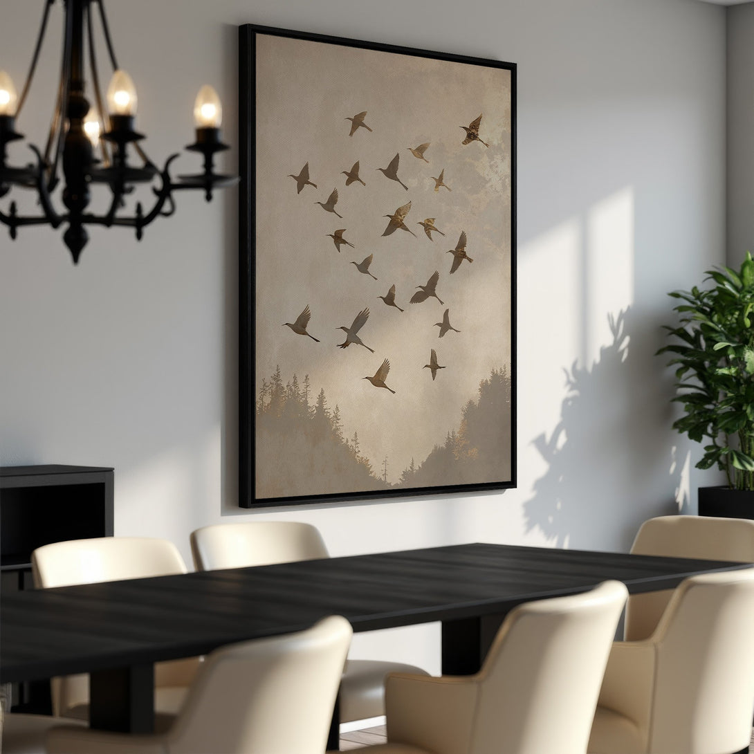 Framed Wall Art featuring birds in flight, neutral color palette. Perfect for adding a touch of nature to your home decor. Shop now!