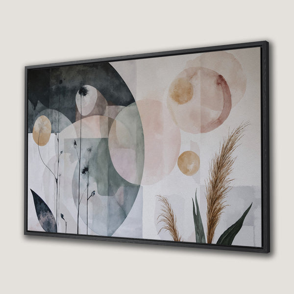 Framed Wall Art featuring abstract botanical art with a neutral color palette of greens, browns, and pinks. Perfect for modern home decor.