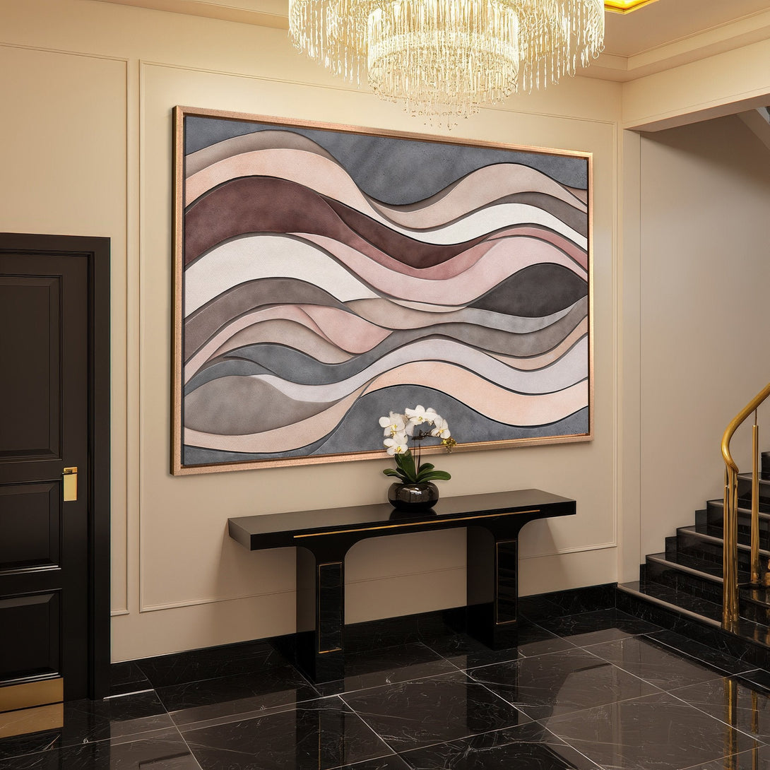 Framed Wall Art: Abstract wave design in neutral tones. Modern art for elegant home decor. Shop canvas prints and elevate your space!