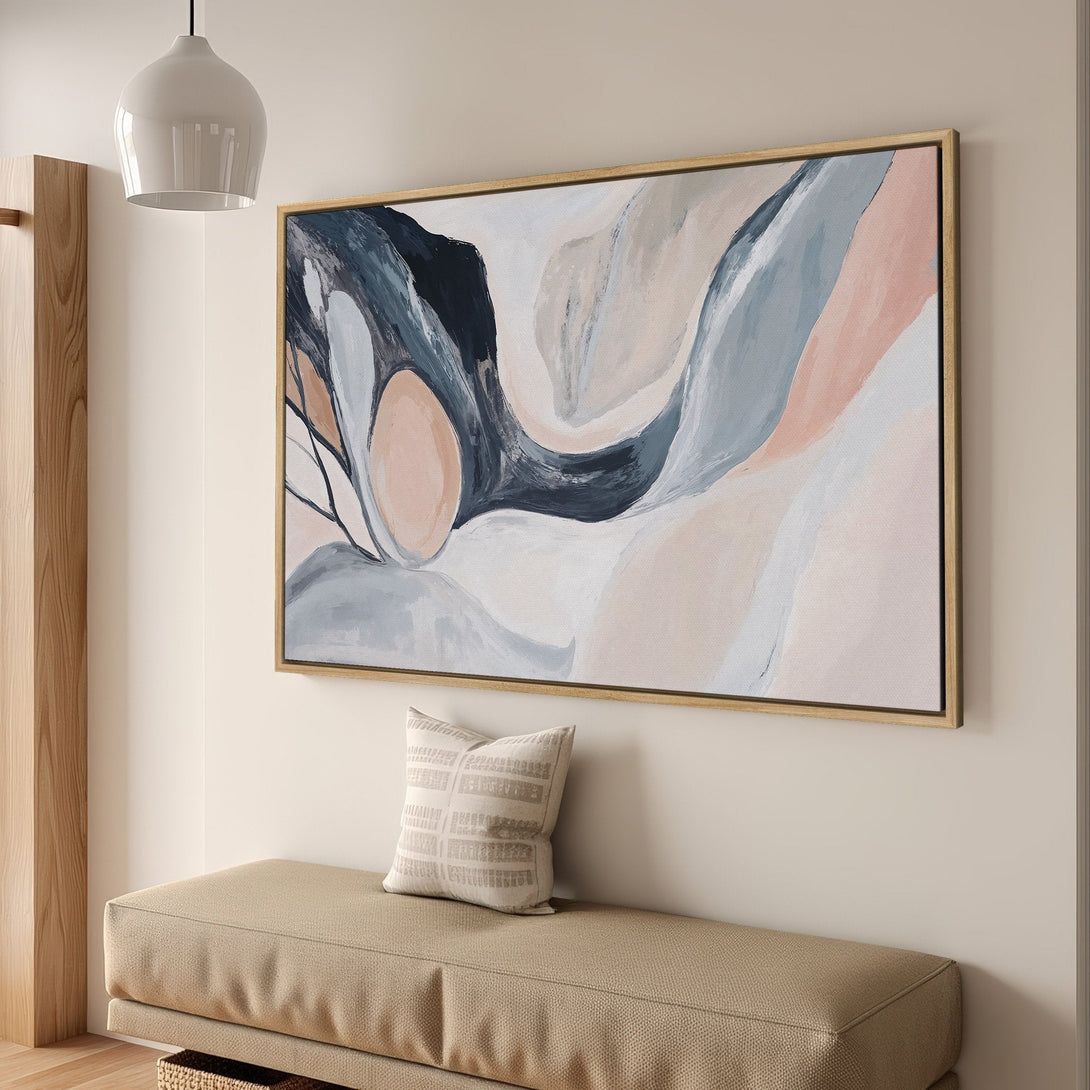 Framed Wall Art: Abstract painting in neutral tones (blush, gray, and beige). Modern art canvas print for a stylish interior.