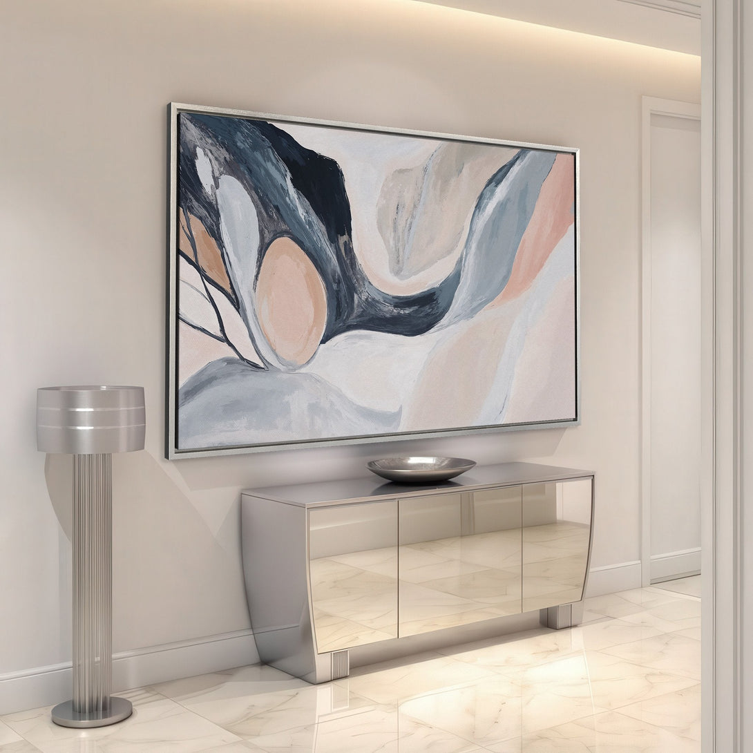 Framed Wall Art featuring abstract art in a neutral color palette. Modern art canvas print for living room or bedroom decor.