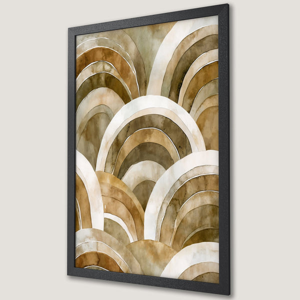 Framed Poster featuring abstract watercolor art with warm earth tones. Modern art print for home decor, perfect for adding a touch of elegance.
