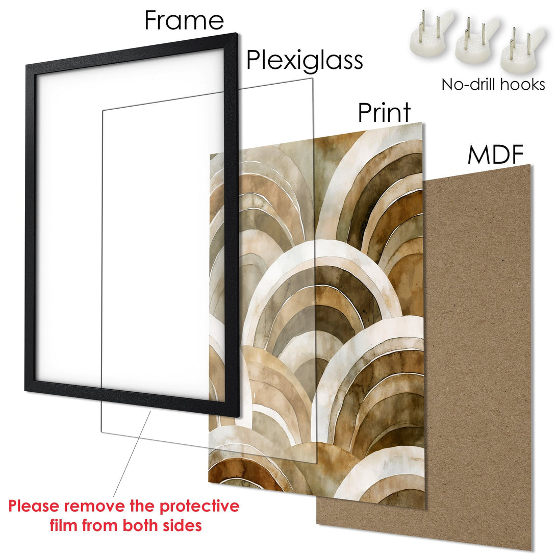 Framed Poster featuring an abstract watercolor design in warm earth tones. Modern art print for home decor.