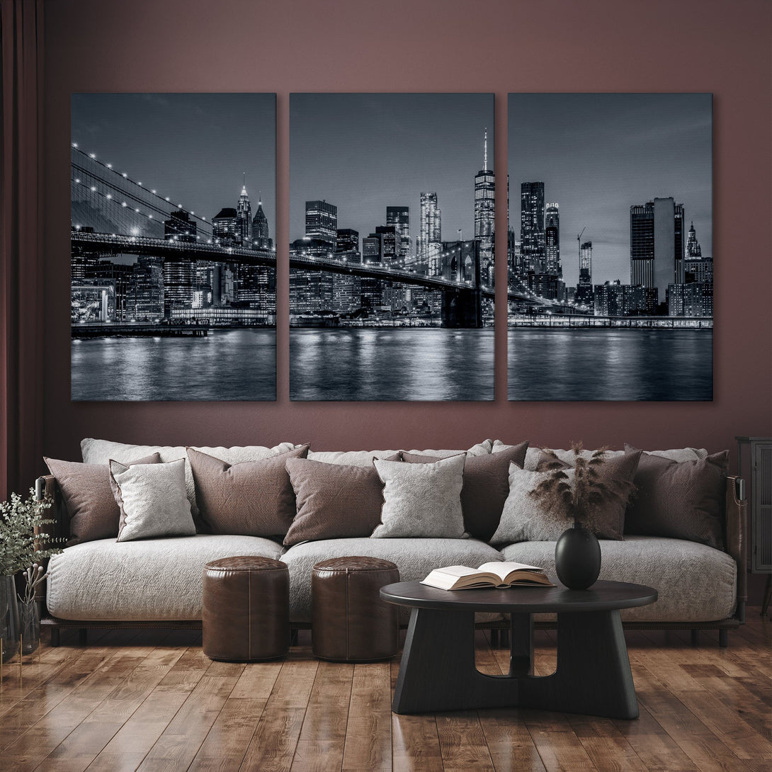 Canvas Print of NYC skyline in monochrome, a modern, sophisticated addition to any room. Black and white cityscape art.