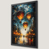 Night Flight Art Poster: Hot Air Balloons Over the City