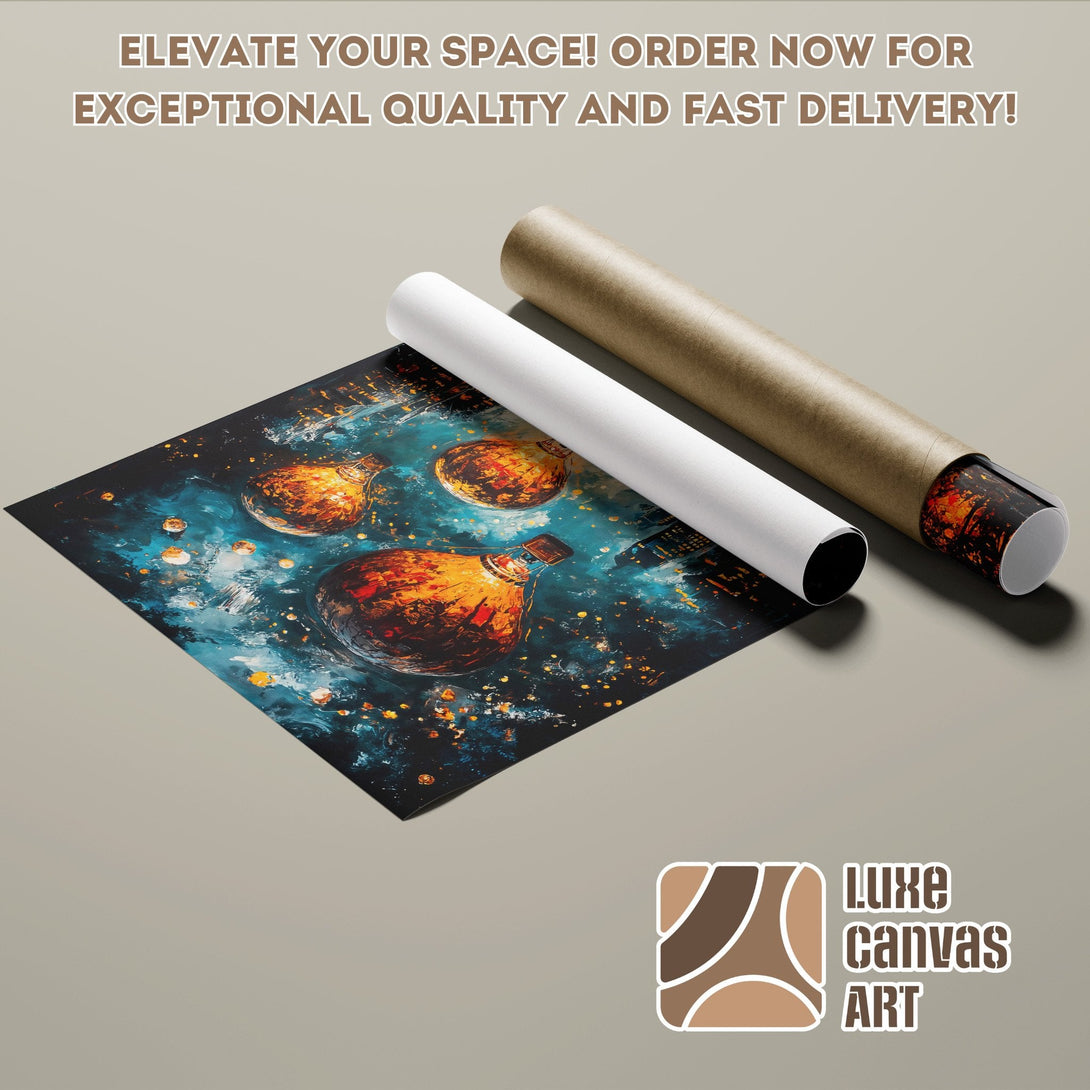 Abstract art Poster Roll with a blue and orange color palette. Elevate your space!