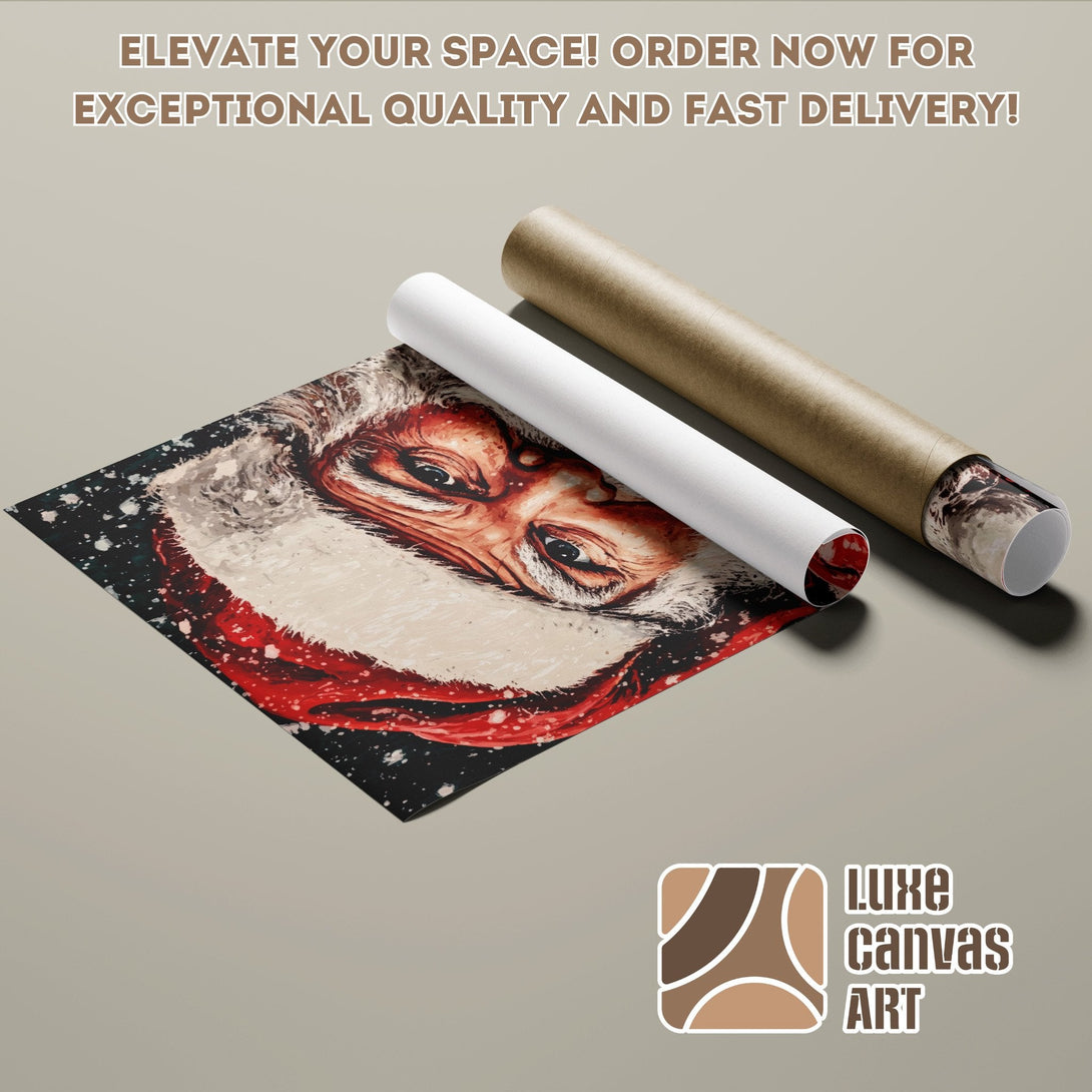 Santa Claus Poster Roll, abstract art with red and black color palette. Order now!