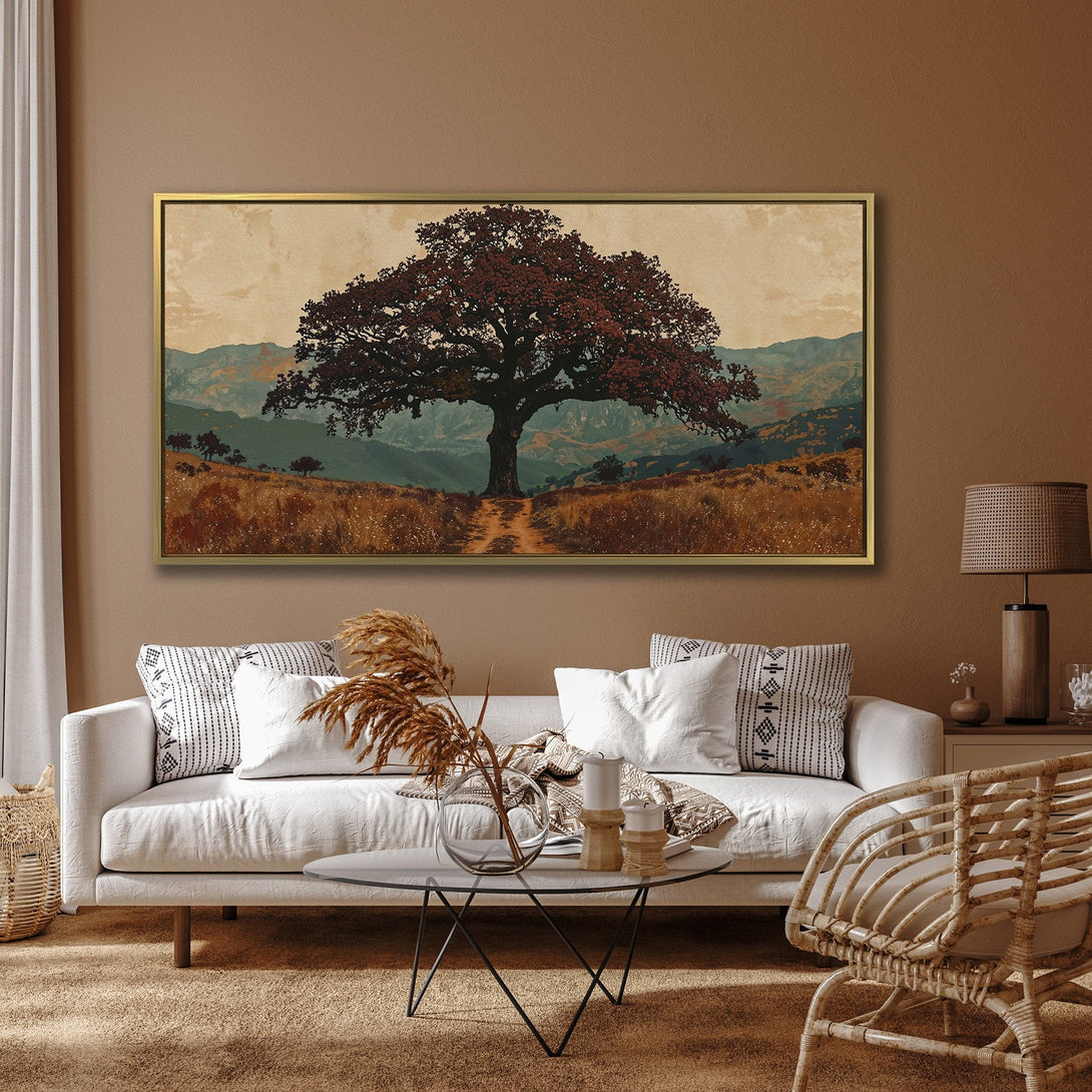 Canvas Print of a majestic tree landscape in warm earth tones. Rustic style wall art perfect for adding a touch of nature to your home.