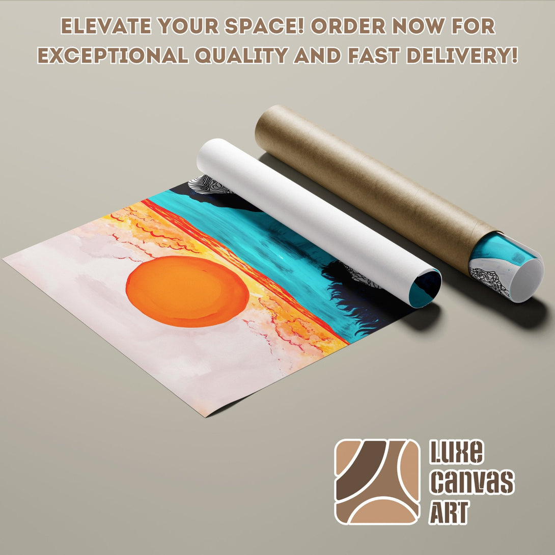 Abstract art Poster Roll with orange, teal, and beige palette. Elevate your space with Luxe Canvas Art!
