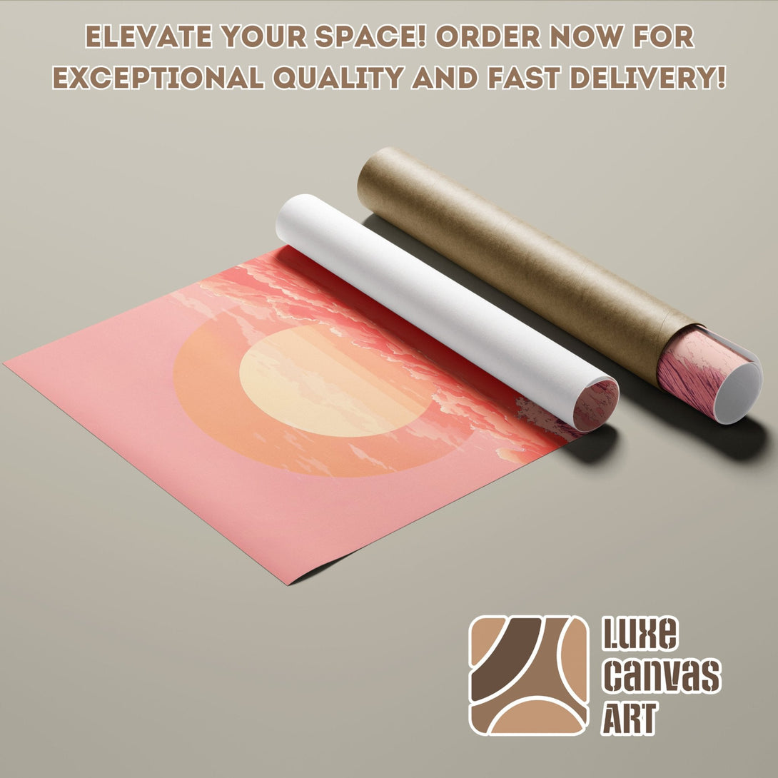 Poster Roll featuring sunset art, modern style, and a warm pink color palette.