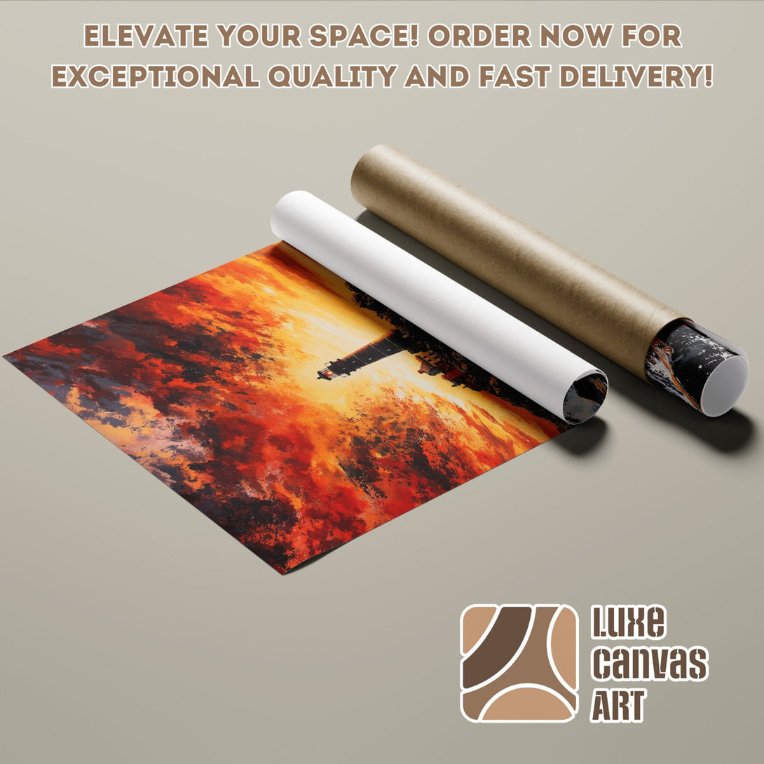 Poster Roll featuring a vibrant abstract sunset in warm orange and red tones.