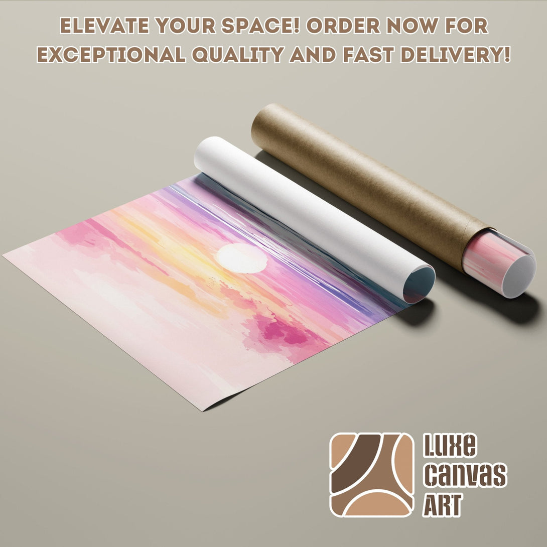Abstract sunset Poster Roll in pink, purple, and yellow hues. Elevate your space!