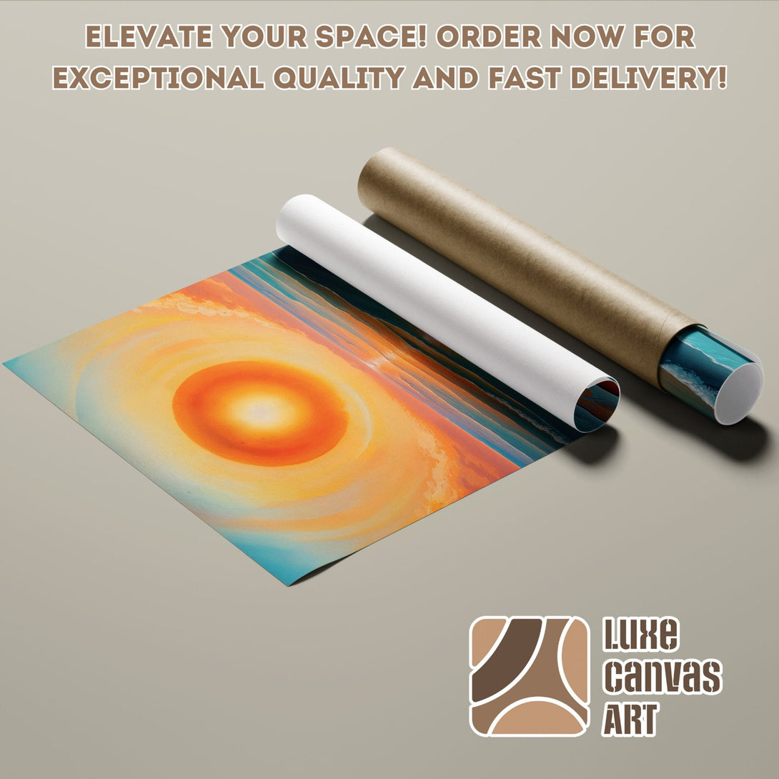 Abstract art Poster Roll in warm orange and blue tones, perfect for home decor.