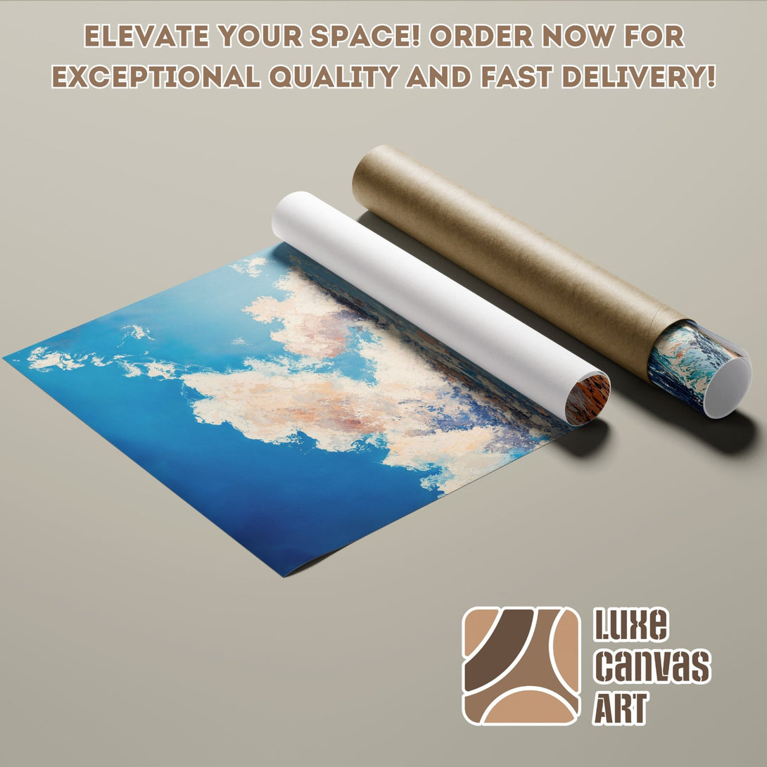 Poster Roll featuring a blue sky abstract art print. Earthy tones and modern style. Elevate your space with Luxe Canvas Art!