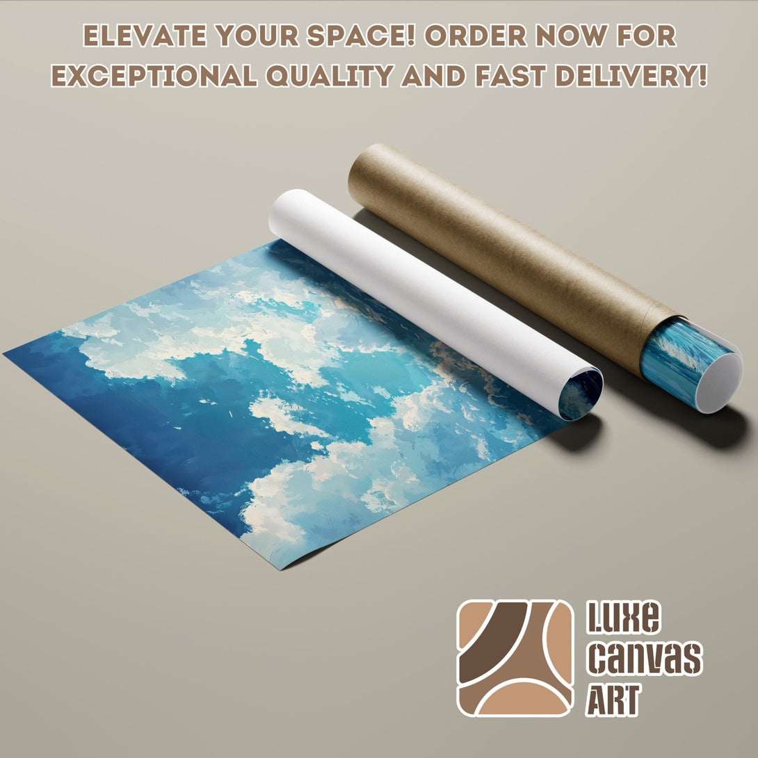 Cloudscape Poster Roll in blue and white, abstract style. Elevate your space with our high-quality art!