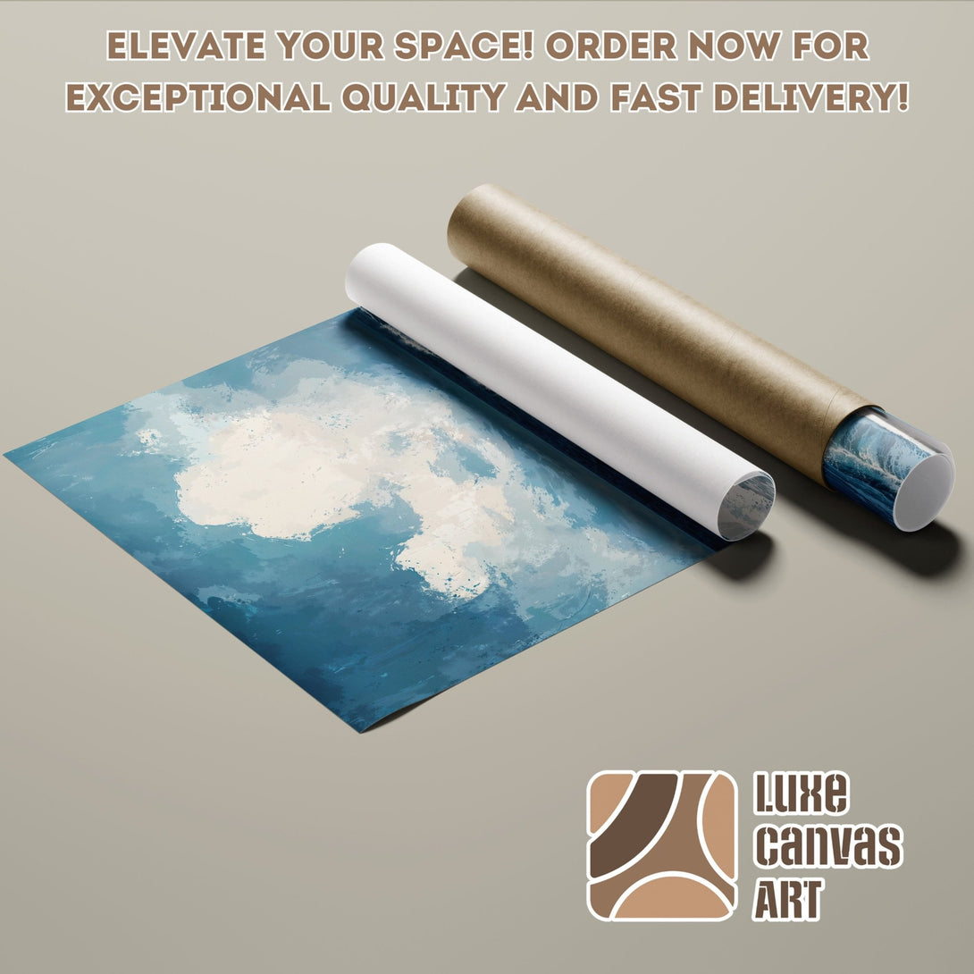 Abstract art Poster Roll in blue and white color palette. Elevate your space with Luxe Canvas Art! Order now!