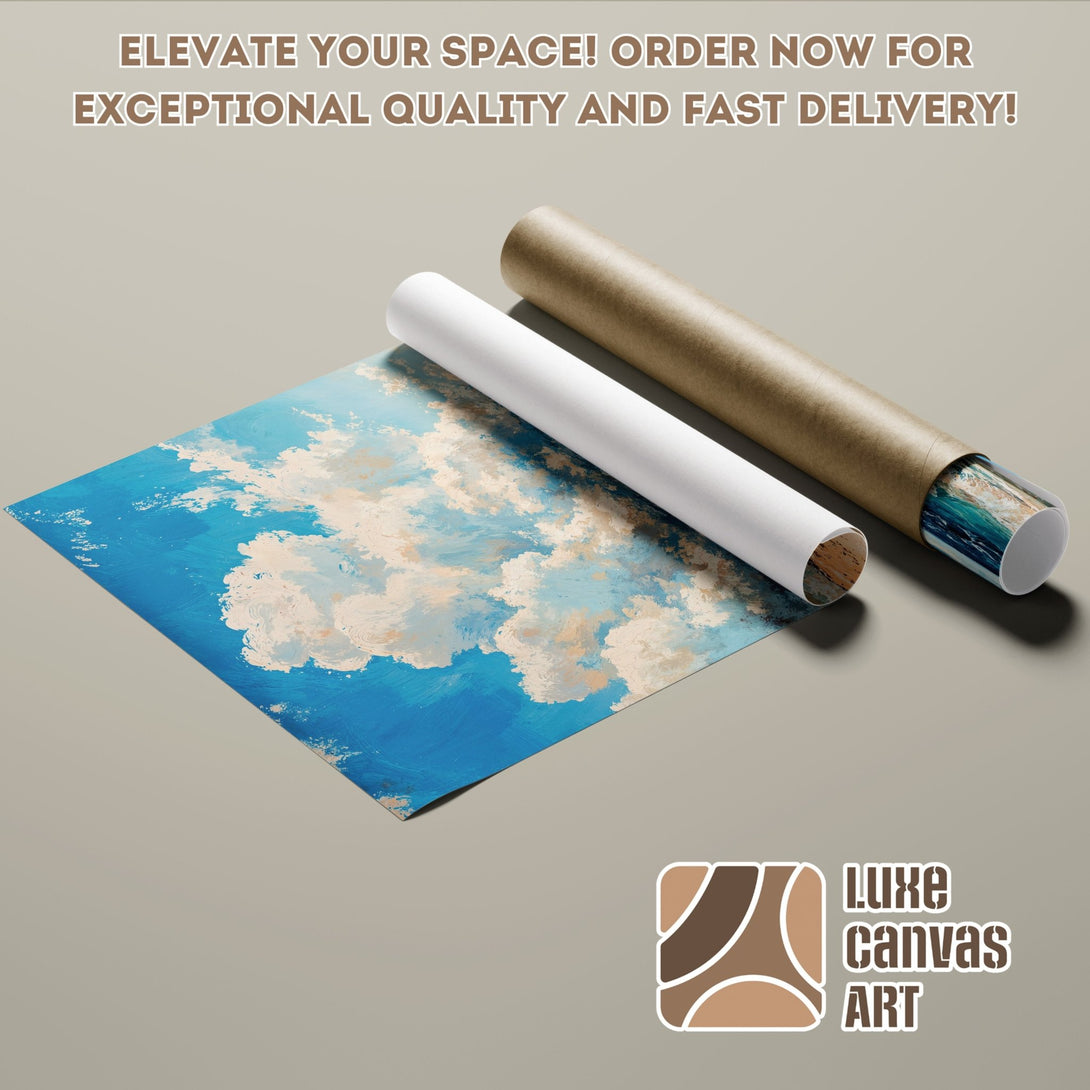 Abstract art poster roll with blue, beige, and brown color palette. Elevate your space with this stunning Poster! Order now!