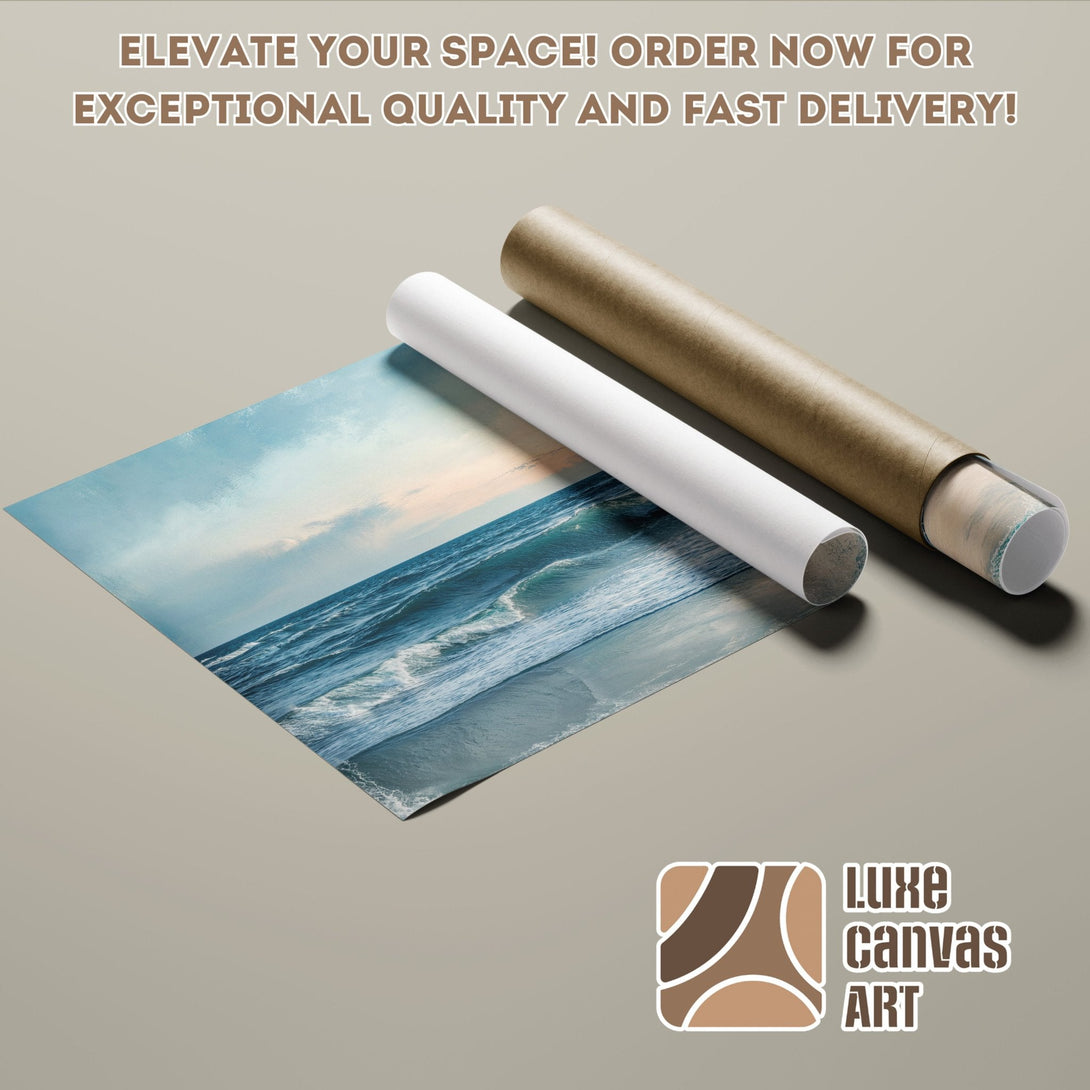 Ocean waves Poster Roll, serene blue tones, perfect for coastal decor. Order now!